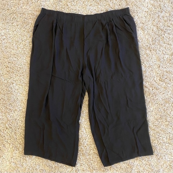 Eileen Fisher Womens Georgette Crepe Crop Pants Wide Leg Black 100% Silk Plus 3X - Picture 1 of 9